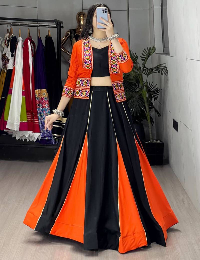multicolor rayon plain traditional lehenga choli with free size upto 42