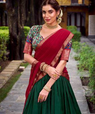 multicolor silk blend printed traditional lehenga choli with free size upto 42 3