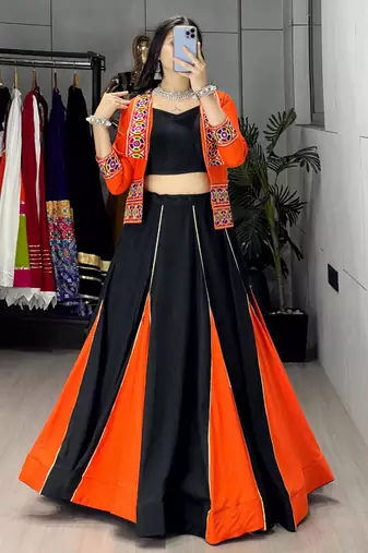multicolor rayon plain traditional lehenga choli with free size upto 42