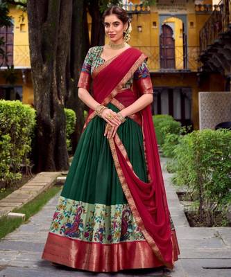 multicolor silk blend printed traditional lehenga choli with free size upto 42 4