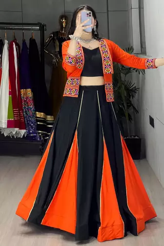 multicolor rayon plain traditional lehenga choli with free size upto 42