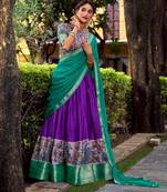 multicolor silk blend printed traditional lehenga choli with free size upto 42