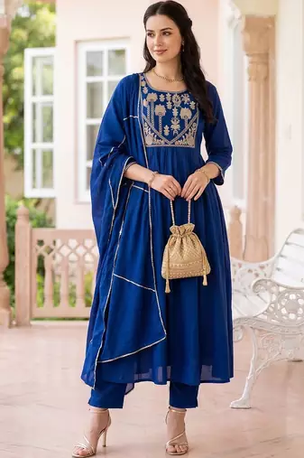 Women Ethnic Motifs Embroidered Empire Thread Work Kurta with Trousers & With Dupatta