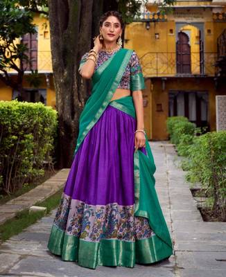 multicolor silk blend printed traditional lehenga choli with free size upto 42 2