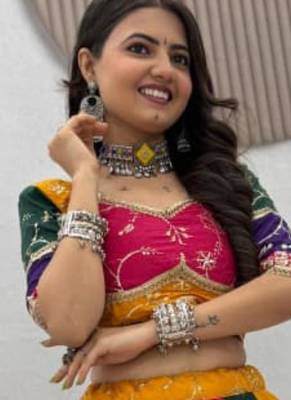 multicolor silk blend embroidered traditional lehenga choli with free size upto 42 1