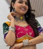 multicolor silk blend embroidered traditional lehenga choli with free size upto 42