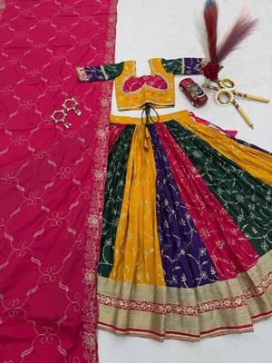 multicolor silk blend embroidered traditional lehenga choli with free size upto 42 2