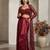 maroon satin embroidered traditional lehenga choli with free size upto 42