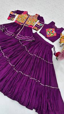 purple cotton silk embroidered traditional lehenga choli with free size upto 42 2