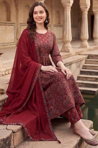 Women Ethnic Motifs Printed Empire Cotton Kurta with Trousers & With Dupatta