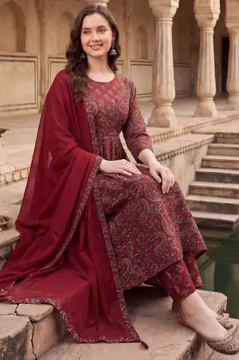 Women Ethnic Motifs Printed Empire Cotton Kurta with Trousers & With Dupatta