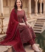 Women Ethnic Motifs Printed Empire Cotton Kurta with Trousers & With Dupatta
