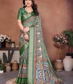 green color digital print work cotton blend saree