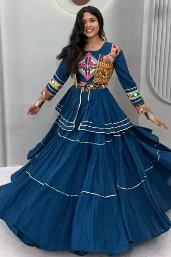 purple cotton silk embroidered traditional lehenga choli with free size upto 42