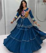 purple cotton silk embroidered traditional lehenga choli with free size upto 42