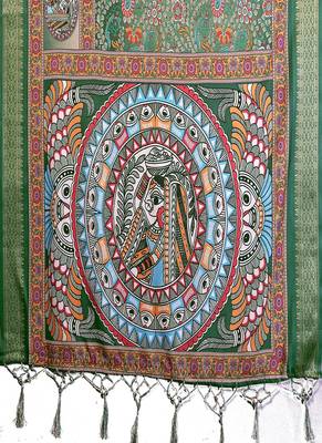 green color digital print work cotton blend saree 5
