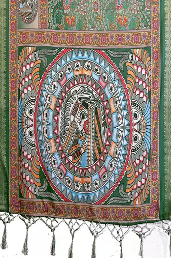 green color digital print work cotton blend saree