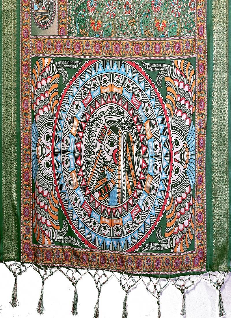 green color digital print work cotton blend saree