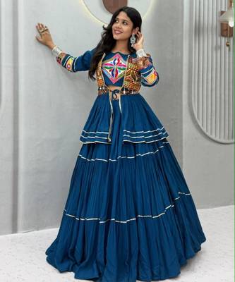 purple cotton silk embroidered traditional lehenga choli with free size upto 42 2