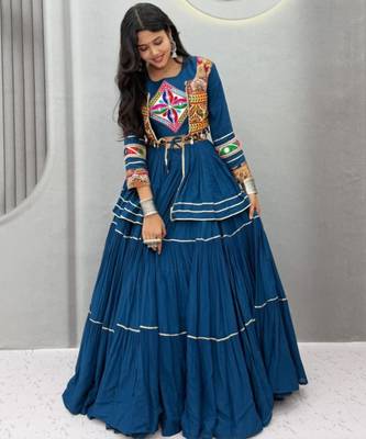 purple cotton silk embroidered traditional lehenga choli with free size upto 42 3
