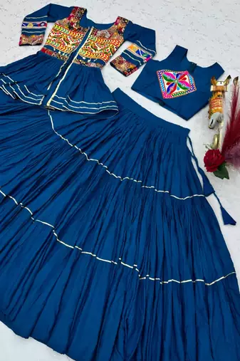 purple cotton silk embroidered traditional lehenga choli with free size upto 42