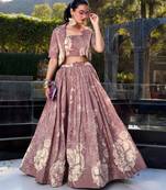mauve silk blend printed traditional lehenga choli with free size upto 42