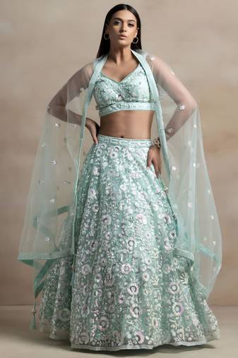 sea green net embroidered traditional lehenga choli
