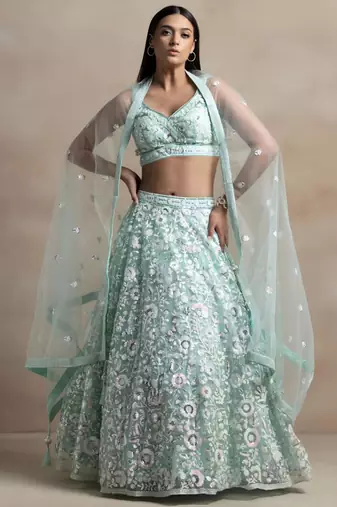 sea green net embroidered traditional lehenga choli