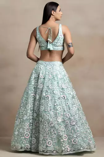 sea green net embroidered traditional lehenga choli