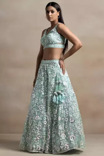 sea green net embroidered traditional lehenga choli