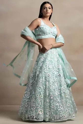 sea green net embroidered traditional lehenga choli