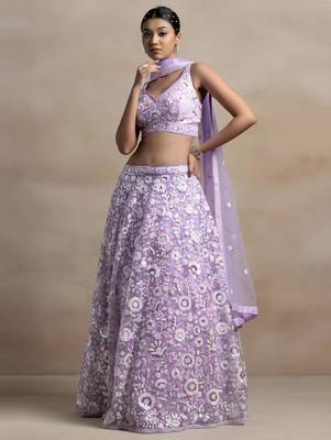 lavender net embroidered traditional lehenga choli 1