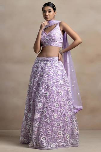 lavender net embroidered traditional lehenga choli