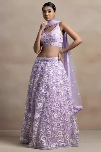 lavender net embroidered traditional lehenga choli