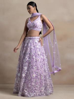 lavender net embroidered traditional lehenga choli 2