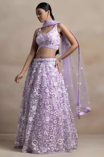 lavender net embroidered traditional lehenga choli