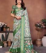 light green color digital print work cotton blend saree