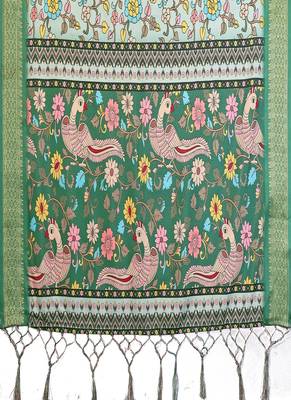 light green color digital print work cotton blend saree 5