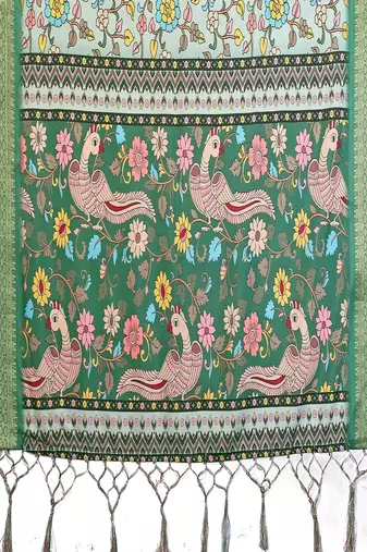 light green digital print work cotton blend saree