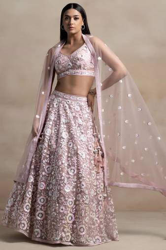 pink net embroidered traditional lehenga choli