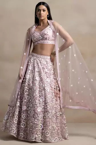pink net embroidered traditional lehenga choli
