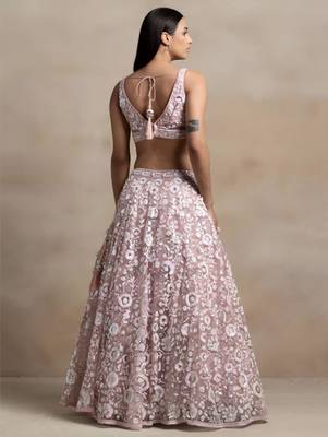 pink net embroidered traditional lehenga choli 3