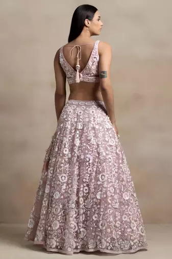 pink net embroidered traditional lehenga choli