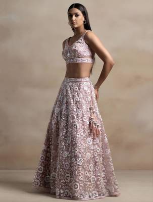 pink net embroidered traditional lehenga choli 4