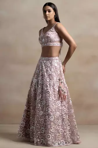 pink net embroidered traditional lehenga choli
