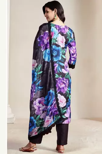 Women Floral Embroidered Empire Thread Work Kurta with Trousers & With Dupatta
