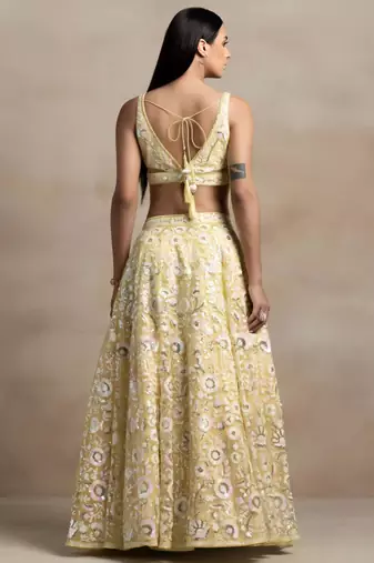 yellow net embroidered traditional lehenga choli
