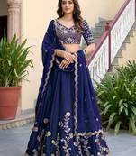 royal blue silk blend embroidered traditional lehenga choli