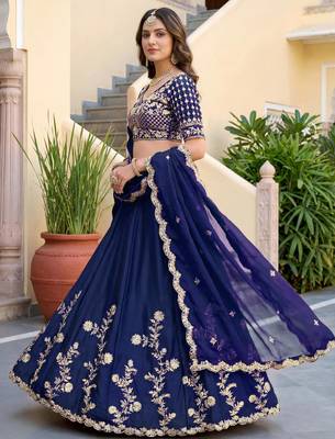 royal blue silk blend embroidered traditional lehenga choli 3