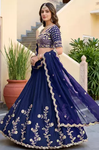 royal blue silk blend embroidered traditional lehenga choli